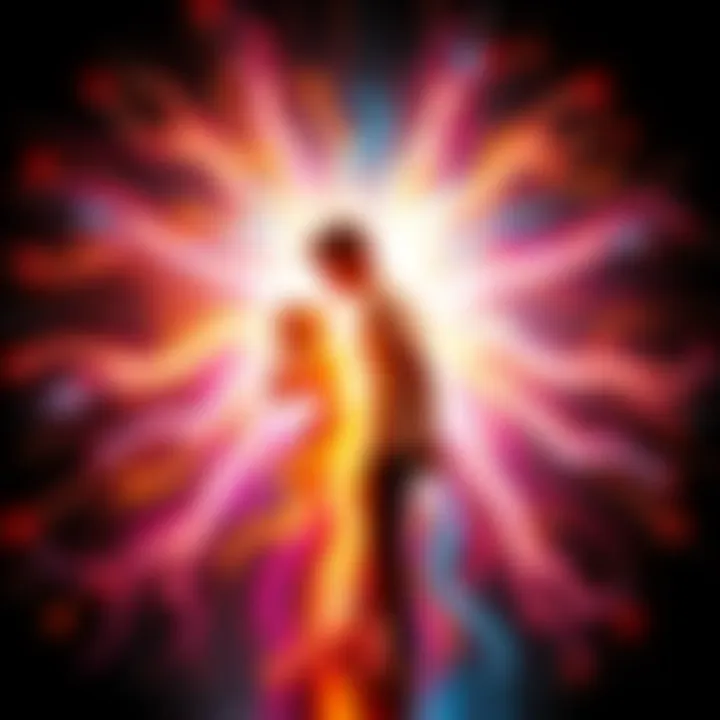 A person surrounded by a bright aura, visibly impacting another individual near them, showcasing an intense connection.