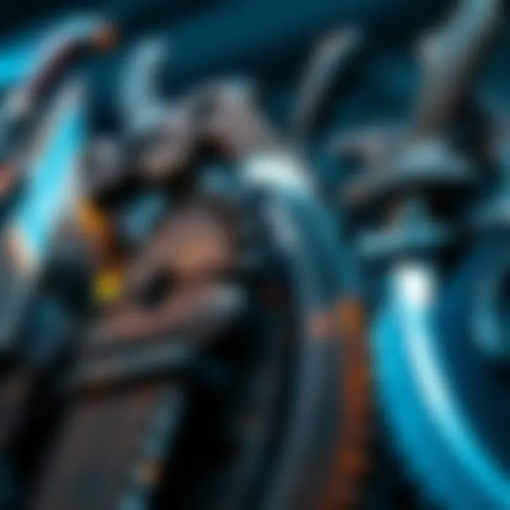 Various powerful blades showcased, highlighting their design and features