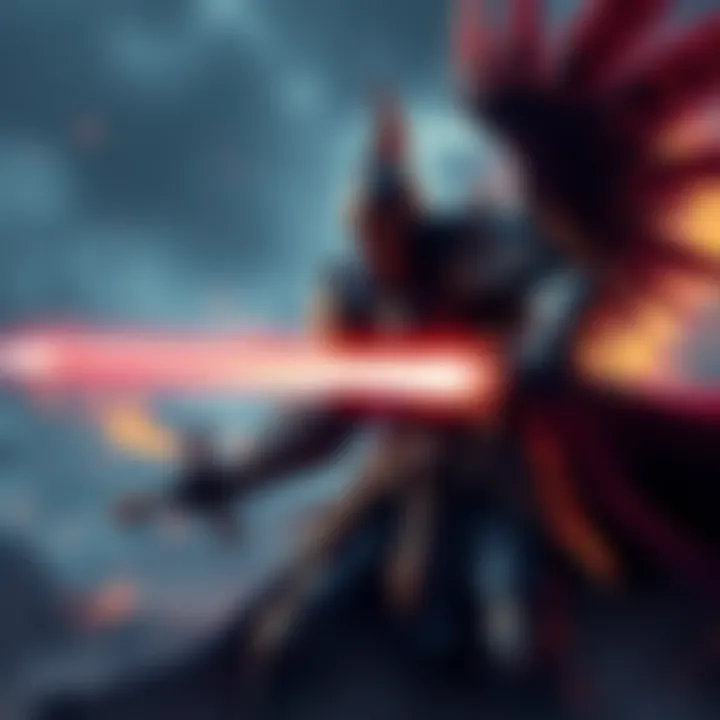 Powerful Death Knight in Battle A fierce death knight wearing dark armor, wielding a glowing sword, ready for combat on a dramatic battlefield