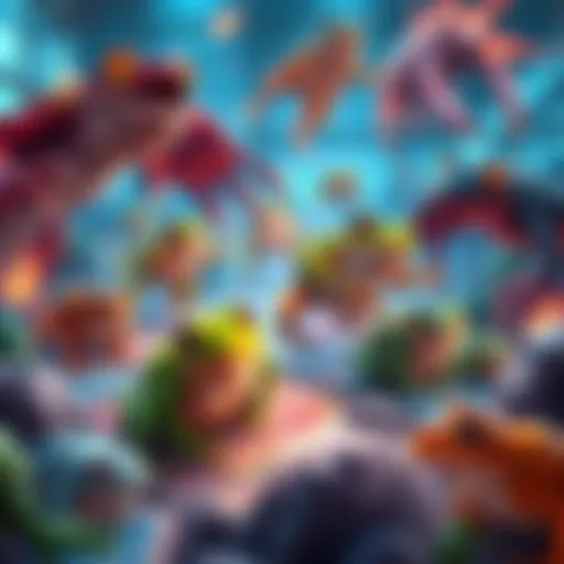 A vibrant illustration of a frog deck showcasing various powerful frogs on the game board, demonstrating their dominance over other beast decks.