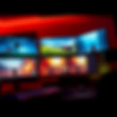 A powerful gaming PC setup with high-end components and multiple monitors displaying various games, showcasing the debate on hardware capabilities.