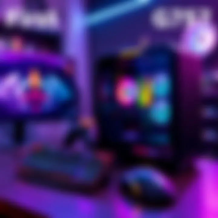 A sleek PowerSpec G757 gaming PC setup with a colorful keyboard and mouse illuminated, ready for play.