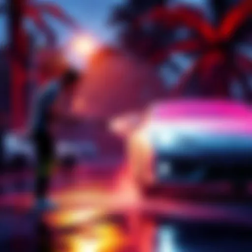 A player cleaning a dirty car in Powerwash Simulator with a power washer in a vibrant environment.