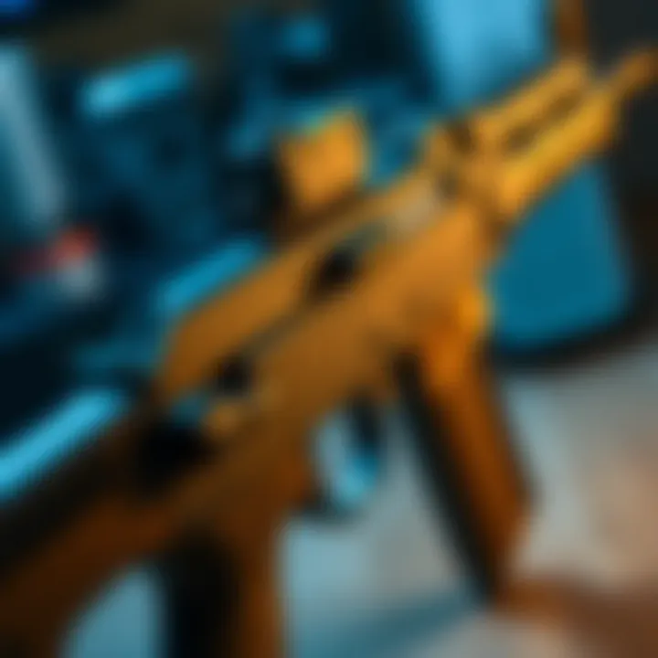 A close-up view of a PPSH 41 rifle featuring a 9mm conversion kit, showcasing its design and modifications.