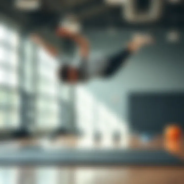 Practicing Speed Flip Technique A person practicing the speed flip technique on a gym mat, focused and in mid-air