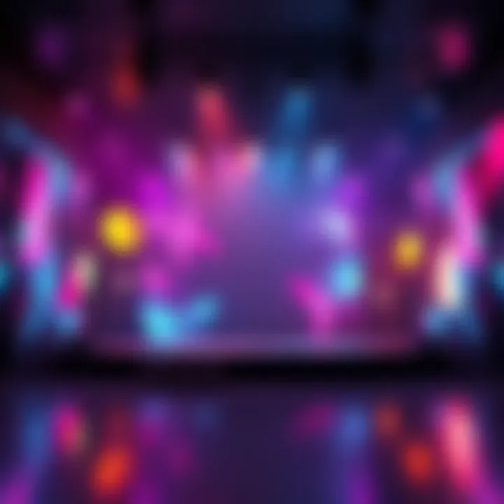 Pragmata's New Stage in New York The stage for Pragmata in New York, designed to resemble an AI-generated environment with colorful lights and abstract shapes, showcasing a blend of human artistry and technology.