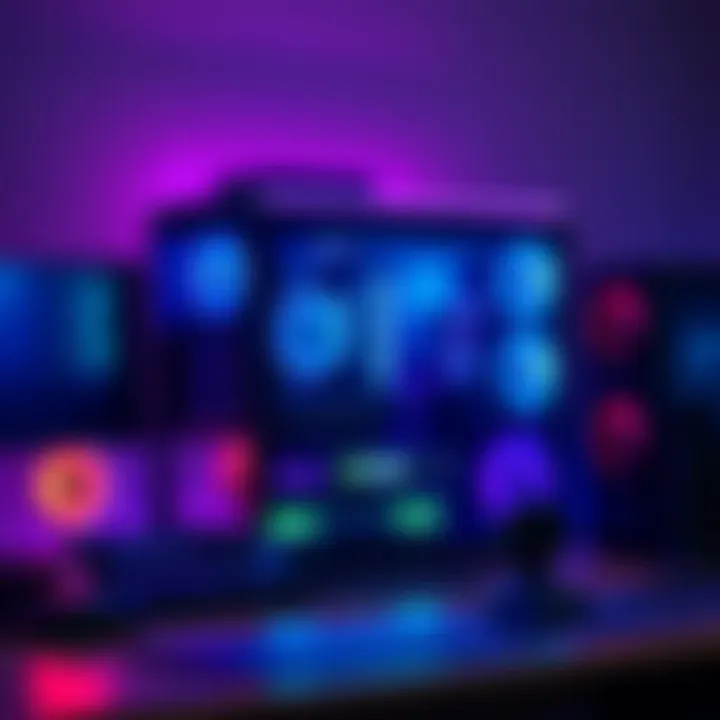 A sleek prebuilt gaming PC with RGB lighting, a high-resolution monitor, and gaming accessories on a desk, ready for gaming and streaming.
