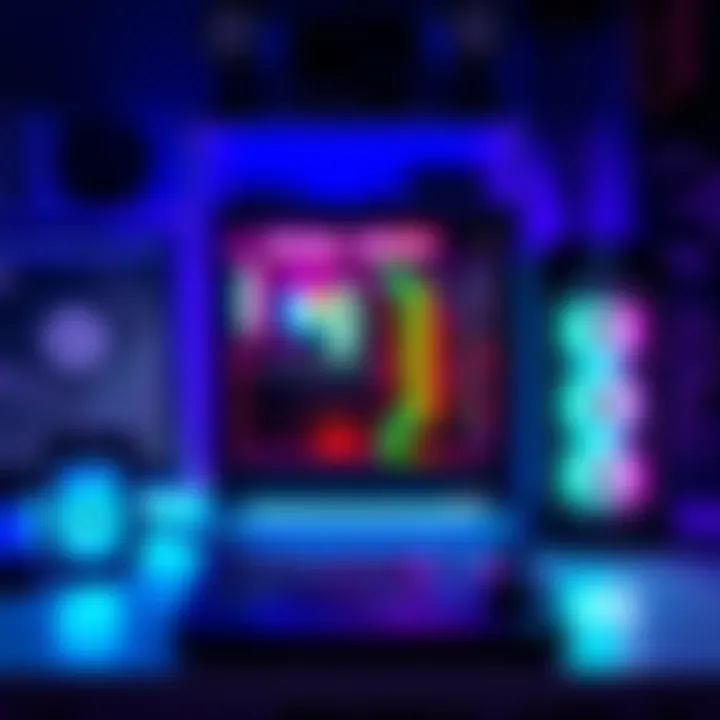 A sleek prebuilt gaming PC with RGB lighting and gaming peripherals, showcasing a modern gaming setup.