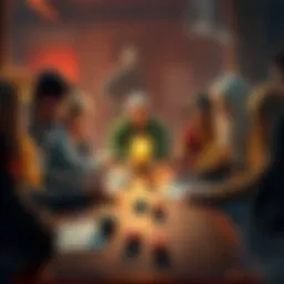 A group of players gathered around a table with character sheets and dice, discussing prepared spells in DnD.