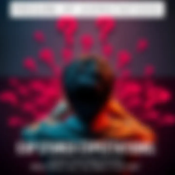 A person sitting with their head in their hands, surrounded by question marks, symbolizing the burden of societal expectations.