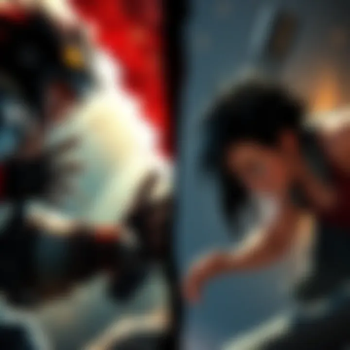 A split scene showing a dynamic live-action character on one side and an animated version of the same character on the other, highlighting different styles for a potential Prey movie adaptation.