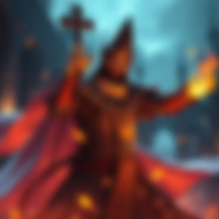 A detailed view of a Priest character using a spell in a fantasy game setting.