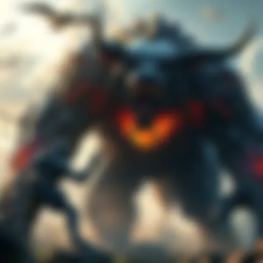 Primal Beast increasing in size while battling, showcasing its health-based growth mechanism.