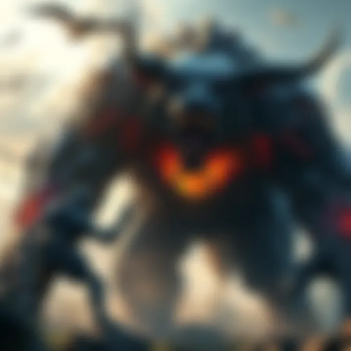 Primal Beast Growing Larger Primal Beast increasing in size while battling, showcasing its health-based growth mechanism.
