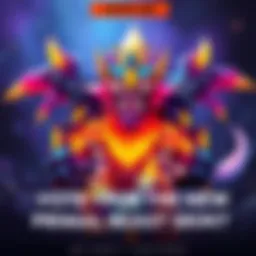 Illustration of a new skin design for Primal Beast, showcasing unique colors and features, inviting people to vote on it.