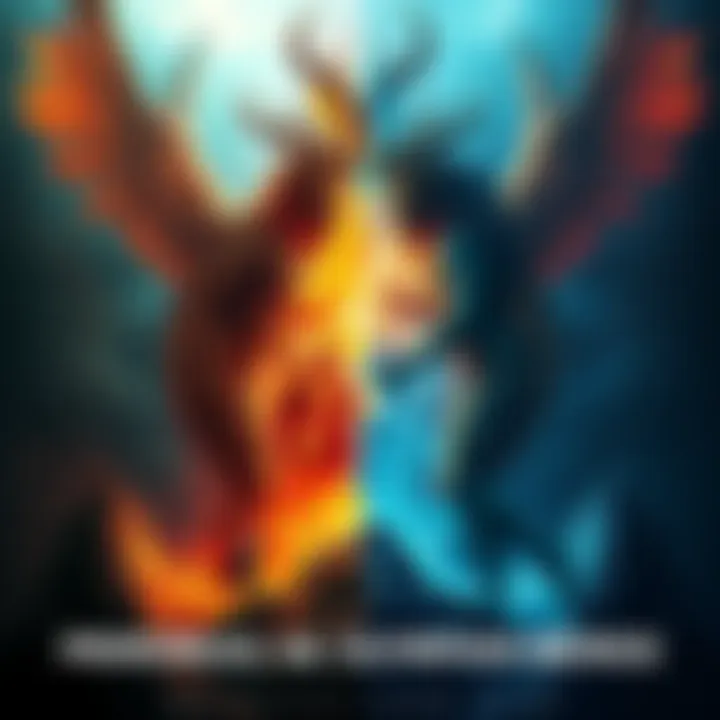 Primordial and Olympian Beings A visual comparison of primordial beings and Olympian deities, depicting their unique traits and environments.