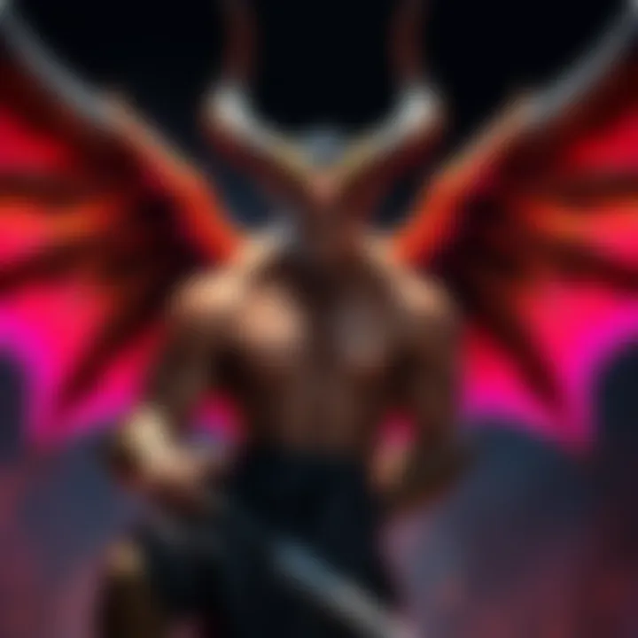 Prince Ahzrak showcasing his unique head wings in a dramatic pose, contrasting his previous muscular form with impressive horns.