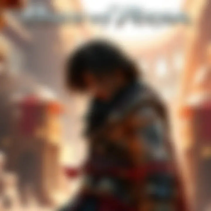 Concept art showing the Prince of Persia character in a stylized ancient setting, showcasing the game's themes and ambiance.