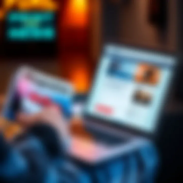 Person holding a print magazine with a laptop open showing a subscription page