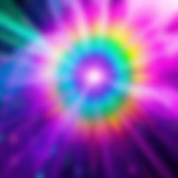 Colorful Magic from Prismatic Spray A vibrant burst of colors representing the magical spell Prismatic Spray in a DND setting, with sparkling effects and rainbow hues.