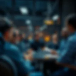 Group of people discussing prison maps with ice breaker themes in a community setting