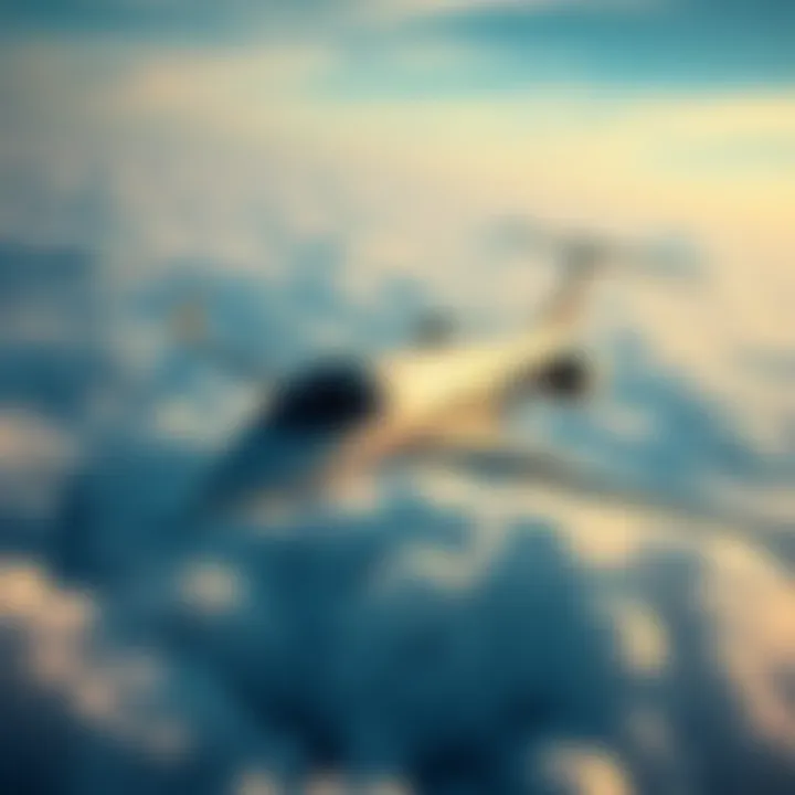 A luxurious private aircraft soaring through the clouds, highlighting its environmental impact.