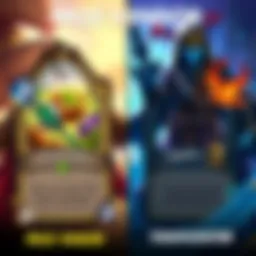 A side-by-side comparison of two game decks, one representing Prize Vendor with sustainability graphics and the other showing Tidehunter with quest symbols.