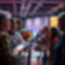 A group of people sharing their thoughts on Pro Day 1, with some holding notebooks and others engaged in conversation.