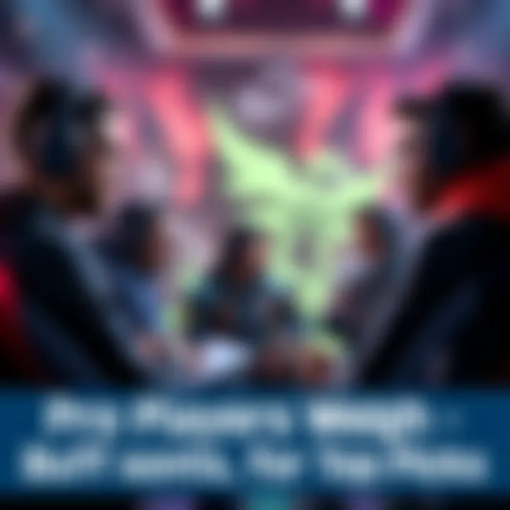 Gamers talking about buffs and nerfs for Vendetta, Junker Queen, and Life Weaver in a competitive setting