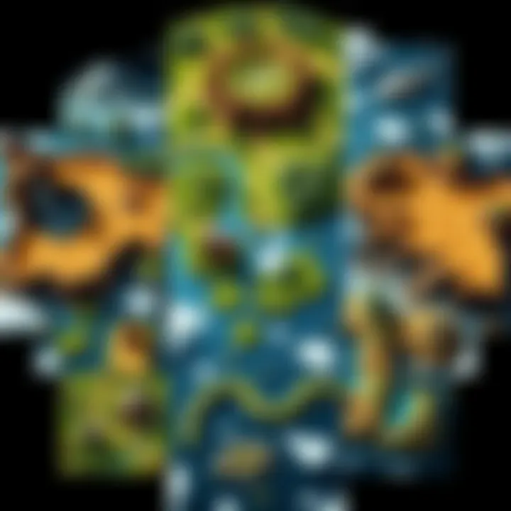 A collage showing various game maps with different terrains and layouts, illustrating the concept of procedural generation in video games.