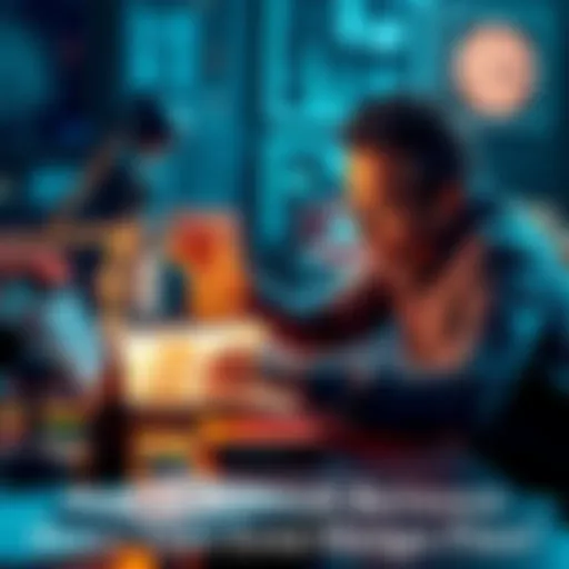 A person examining a product design on a table, looking for flaws or errors, surrounded by tools and notes.