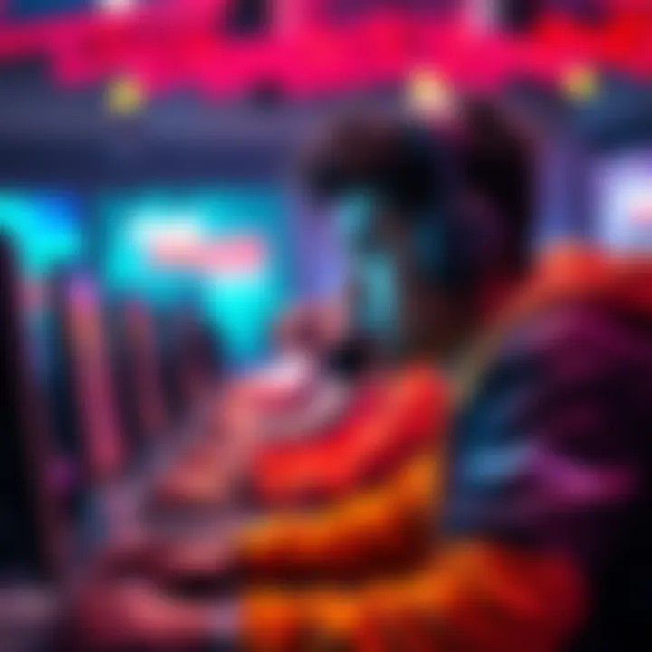 Professional gamer at a tournament A professional gamer focused on playing in a competitive gaming tournament.