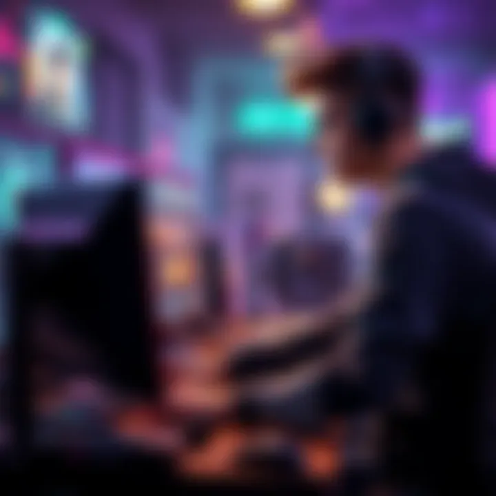 A focused programming student works on a computer, developing an arena shooter game.