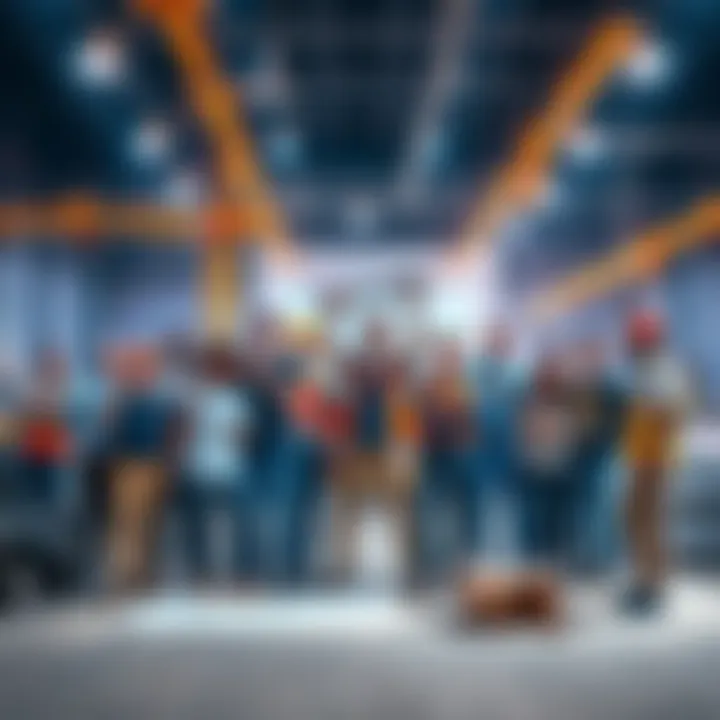 A celebration of the completed 10k+ project build, showcasing a team gathering with tools and blueprints, reflecting achievement and teamwork.