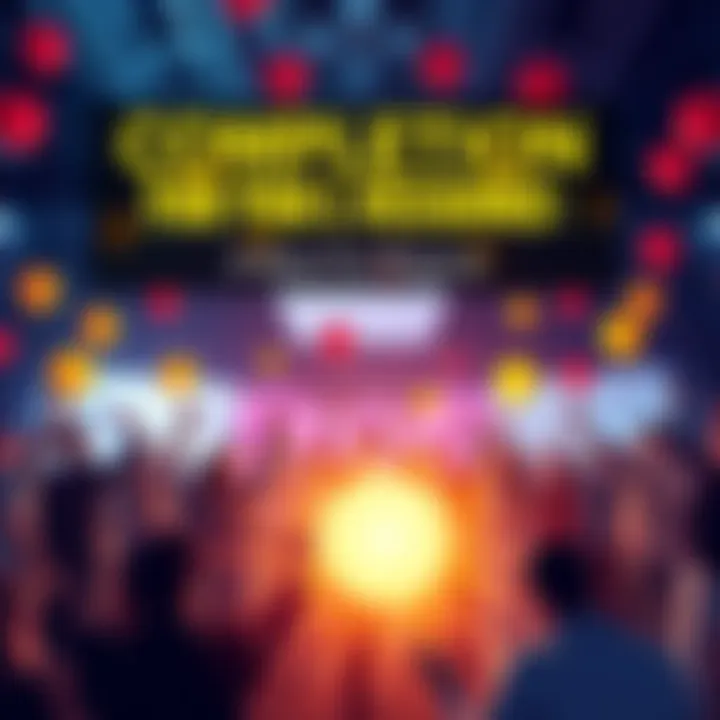 A group of people celebrating the completion of a project, with balloons and banners in the background.