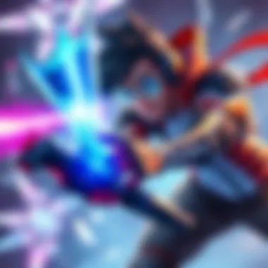 Proper skillfully maneuvers his character in a fast-paced Tracer duel against opponent during EWC Playoffs, showcasing his game sense.