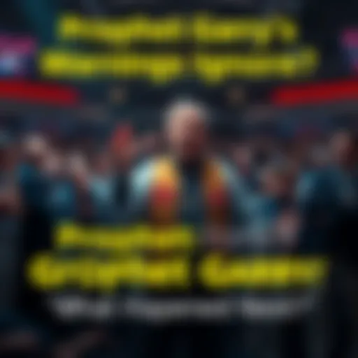 A concerned Prophet Garry stands in front of a crowd, gesturing passionately and warning about future events, while the audience appears skeptical and distracted.