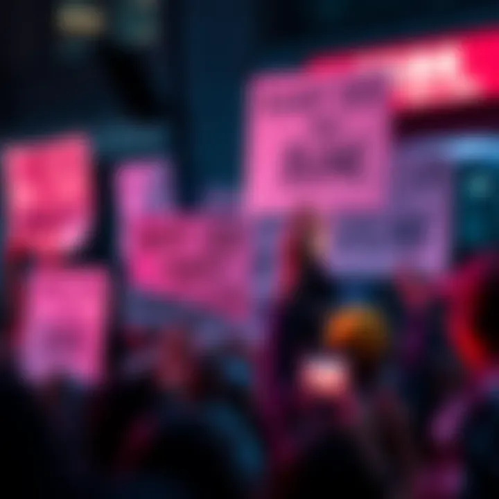 People holding signs expressing outrage over a video game that celebrates violence against an unarmed individual.