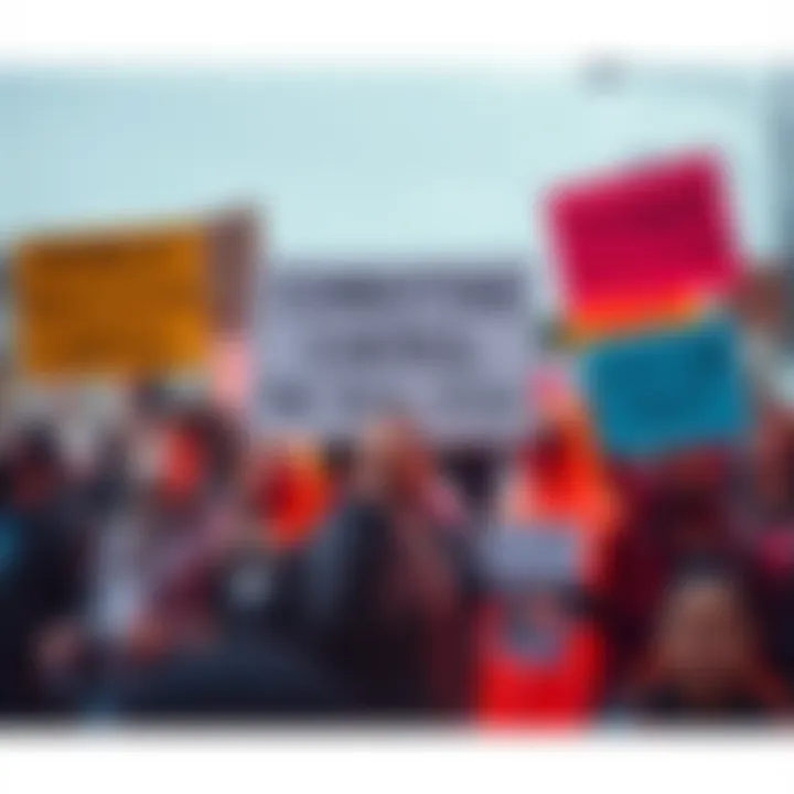 A group of people holding signs advocating for creators' rights against payment processor influence