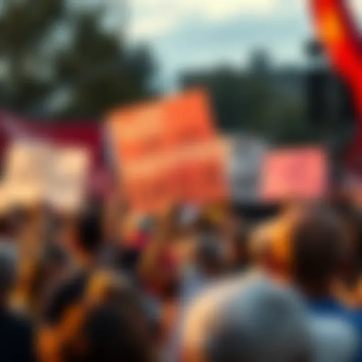 A crowd of people holding signs in support of Angela, expressing concern over her punishment.