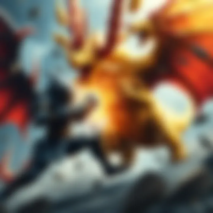 Prowler vs Hyper Gold Rathian Prowler clashes with Hyper Gold Rathian in an intense battle scene, showcasing their fierce abilities and strengths.