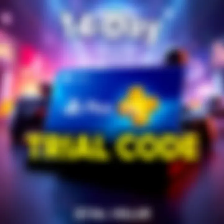 Visual of a PS Plus Premium trial code with gaming elements, highlighting the 14-day trial offer for US users