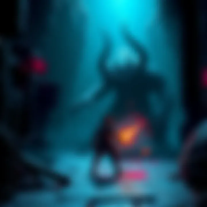 PS1-Style Soulslike Game Scene A character in a retro PS1 art style battling a monster in a dark, pixelated environment