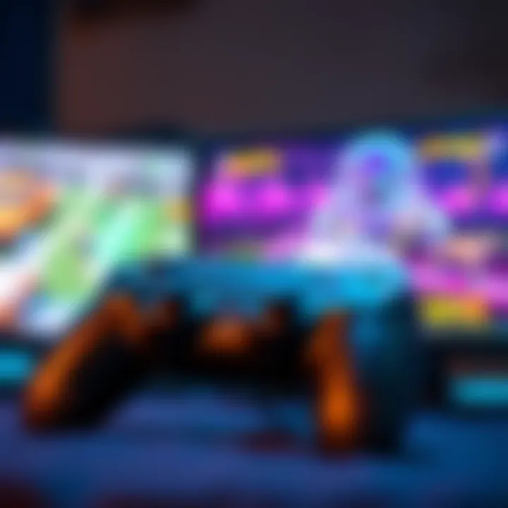 A close-up of a PS4 controller next to a gaming screen displaying an exciting game scene, showing vibrant graphics and action.