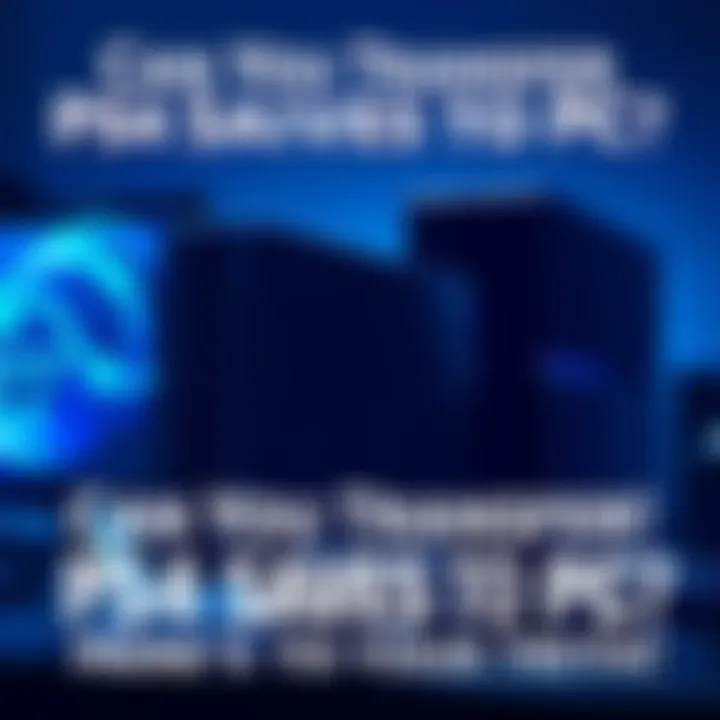 A gamer transferring PS4 save files to a PC, showcasing a console and computer with data transfer icons