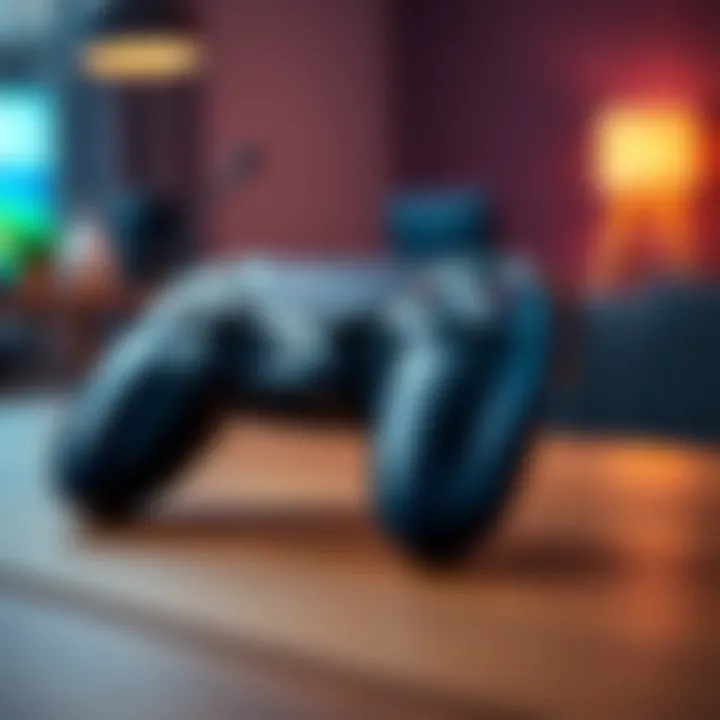 A high-quality PS4 controller placed on a wooden table, showcasing its sleek design and buttons.