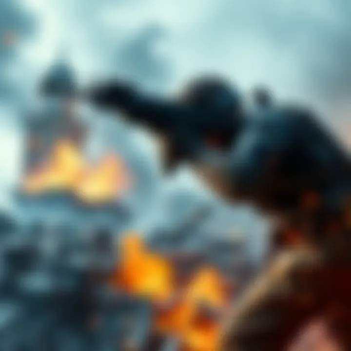 A scene depicting a character in tactical gear aiming a weapon in a war-torn environment, representing Nazi-themed combat in video games.