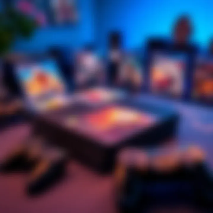 PS4 Pro Gaming Console A PS4 Pro console with games and controllers laid out on a table