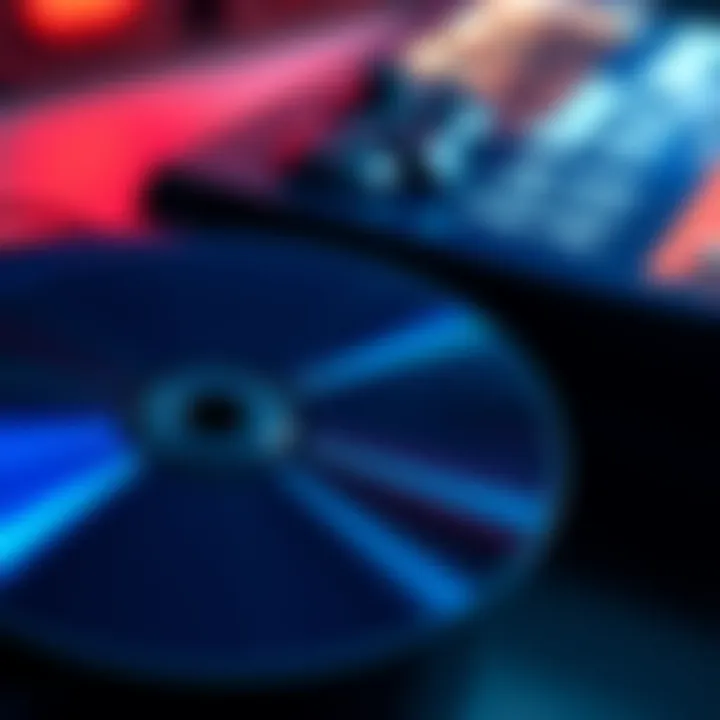 Close-up of a PS4 disc next to a PS5 console with a screen displaying upgrade options