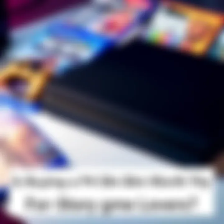 A PS4 Slim console with a game controller on a table, surrounded by popular story-driven game titles.